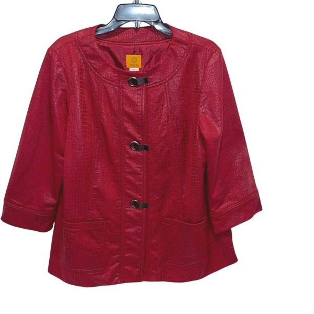 Ruby Rd. Crocodile Print Faux‎ Suede Jacket Maroon Size 12
